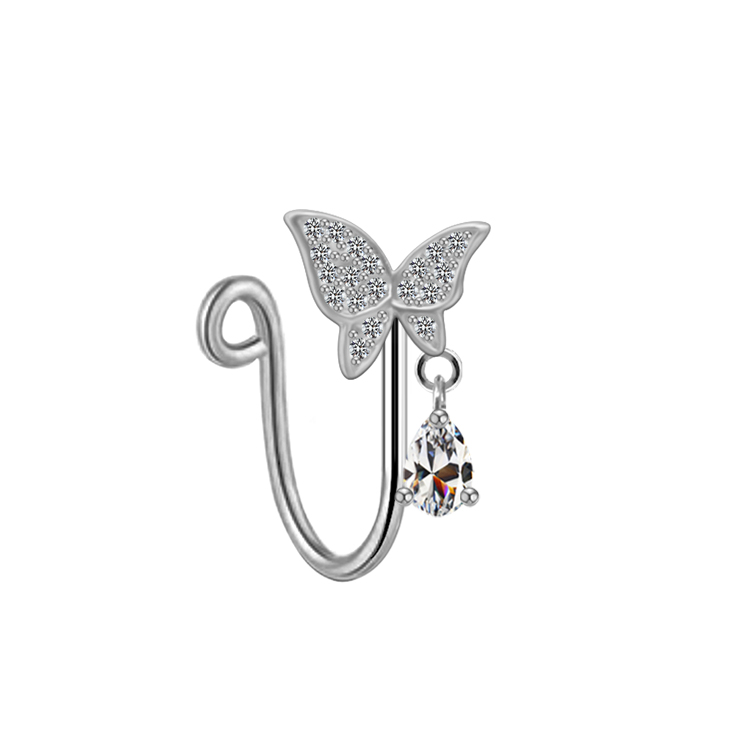 Elegant Cute Vacation Wings Butterfly Stainless Steel Copper White Gold Plated Rhinestones Zircon Nose Ring Nose Studs In Bulk display picture 14