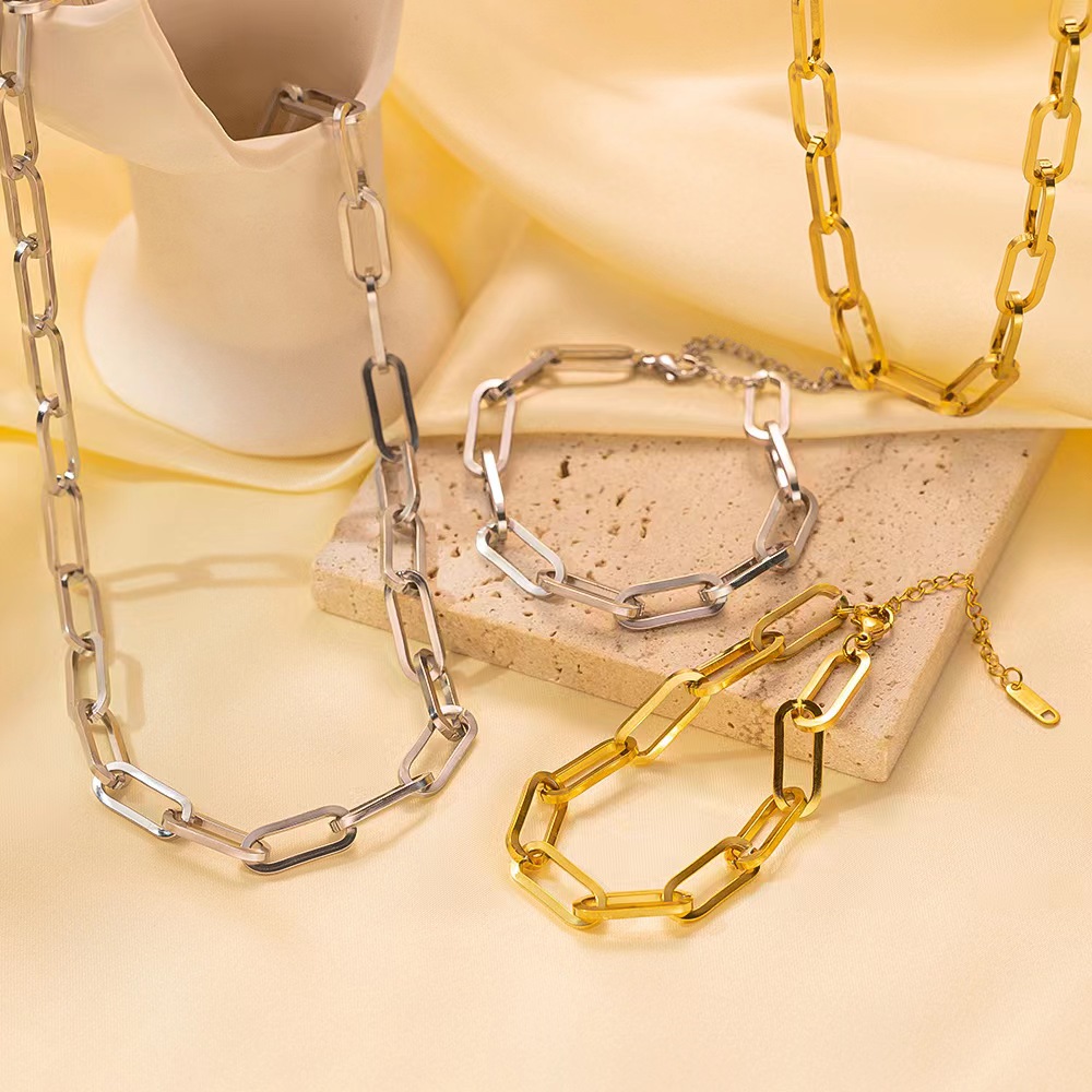 Edelstahl 304 18 Karat Vergoldet Einfacher Stil Klassischer Stil Pendeln Polieren Überzug Einfarbig Armbänder Halskette display picture 1