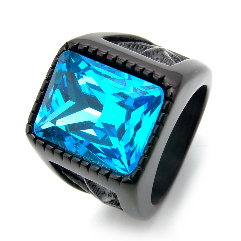 Hip-Hop Retro Square Titanium Steel Polishing Plating Inlay Glass 18K Gold Plated Men's Rings display picture 4