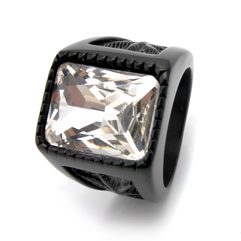 Hip-Hop Retro Square Titanium Steel Polishing Plating Inlay Glass 18K Gold Plated Men's Rings display picture 7