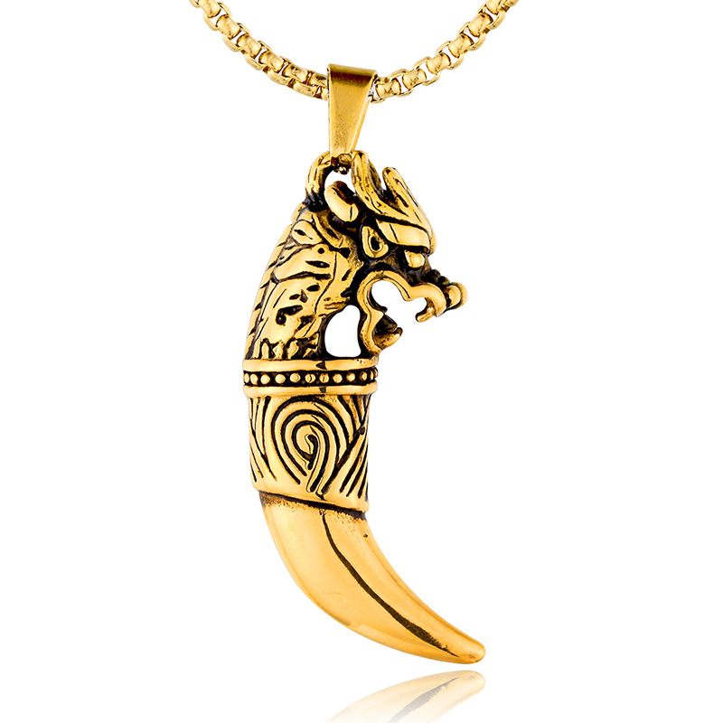 Hip-Hop Retro Wolf Titanium Steel Plating 18K Gold Plated Men's Pendant Necklace display picture 2