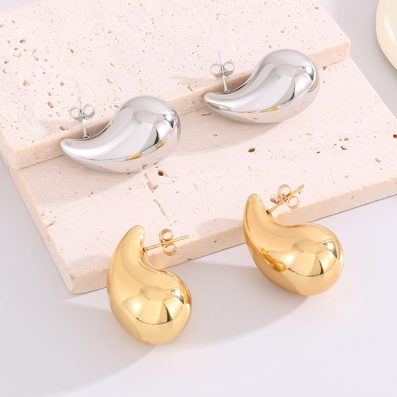 1 Pair Basic Water Droplets Plating Titanium Steel 18K Gold Plated Ear Studs display picture 2