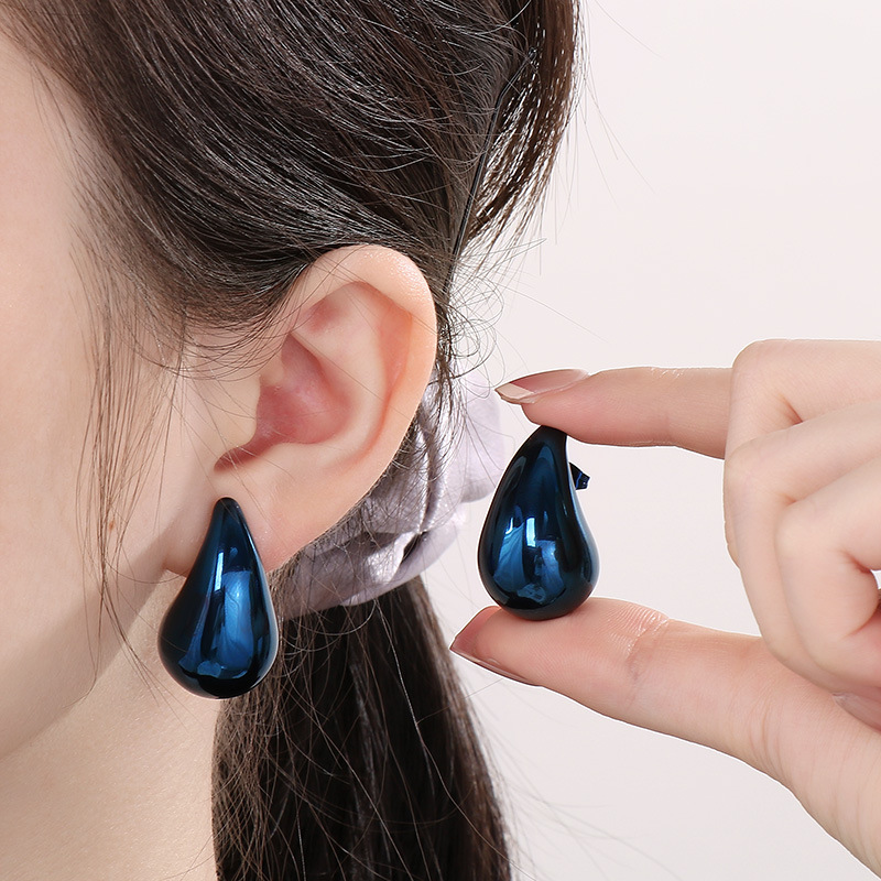 1 Pair Basic Water Droplets Plating Titanium Steel 18K Gold Plated Ear Studs display picture 4