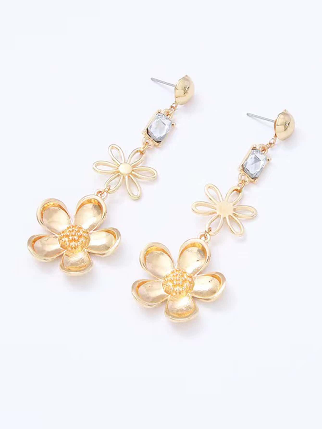 1 Pair Elegant Glam Flower Plating Inlay Copper Zircon 18k Gold Plated Drop Earrings display picture 3