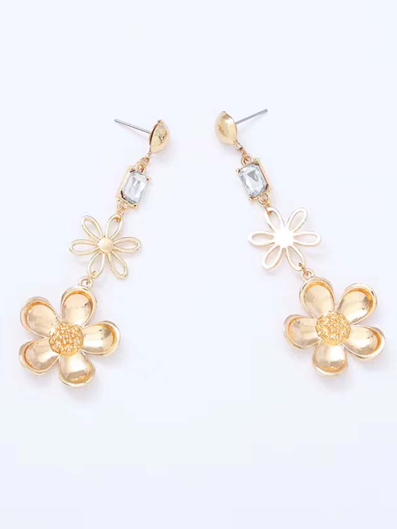 1 Pair Elegant Glam Flower Plating Inlay Copper Zircon 18k Gold Plated Drop Earrings display picture 4