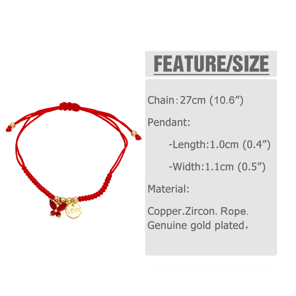 Simple Style Butterfly Rope Copper Plating Inlay Zircon 18k Gold Plated Valentine's Day Unisex Bracelets display picture 1
