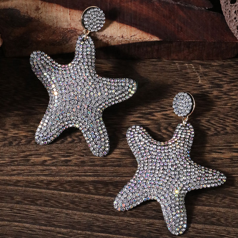 1 Pair Glam Shiny Starfish Plating Inlay Cloth Rhinestones Drop Earrings display picture 5