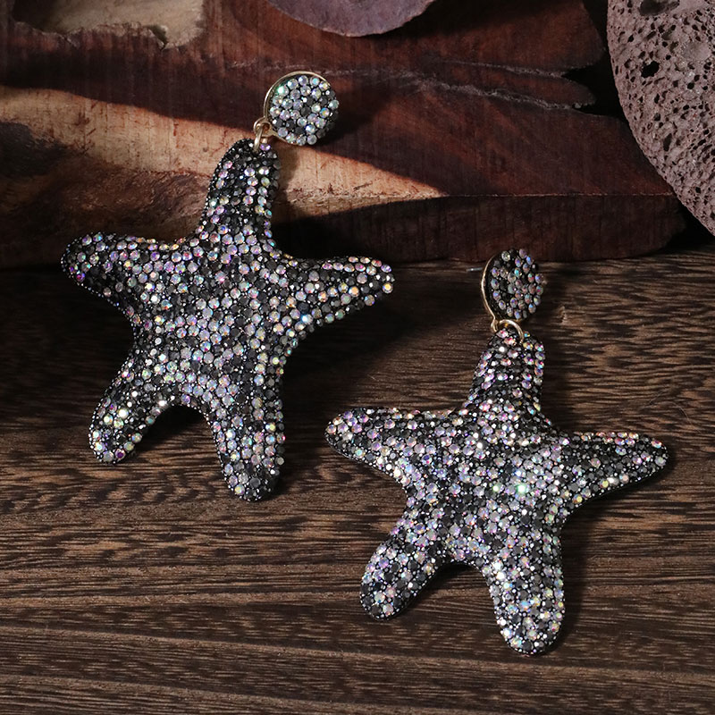 1 Pair Glam Shiny Starfish Plating Inlay Cloth Rhinestones Drop Earrings display picture 7