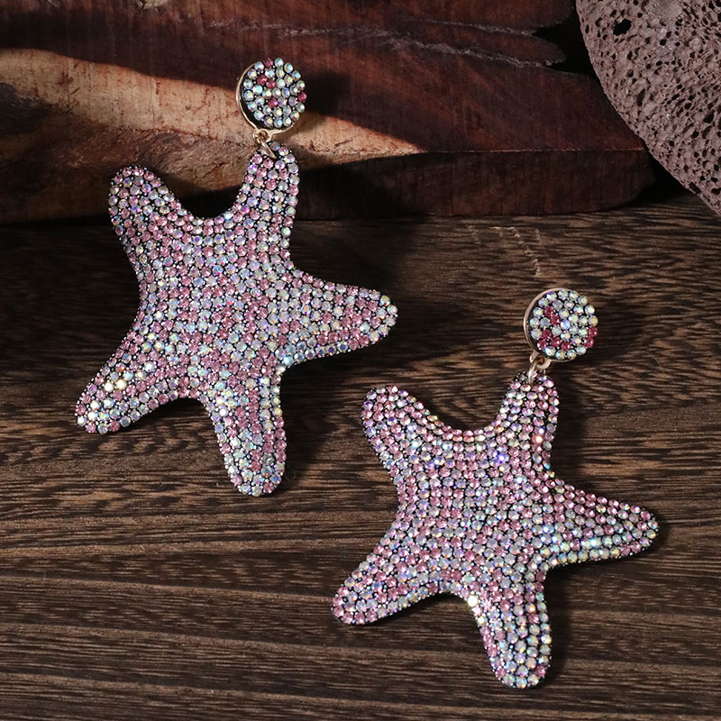 1 Pair Glam Shiny Starfish Plating Inlay Cloth Rhinestones Drop Earrings display picture 9