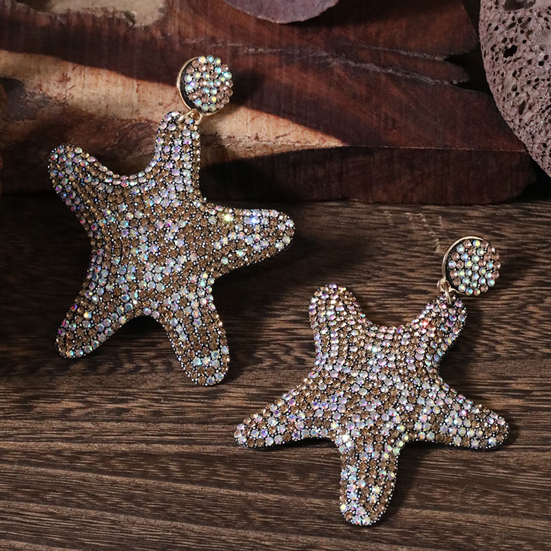 1 Pair Glam Shiny Starfish Plating Inlay Cloth Rhinestones Drop Earrings display picture 10