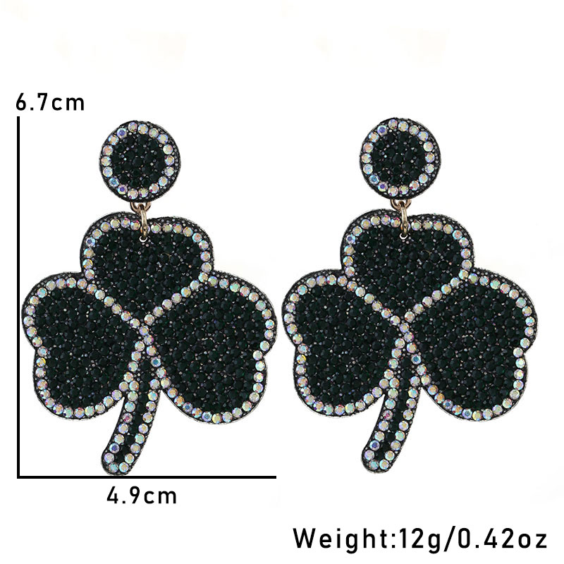 1 Pair Glam Shiny Shamrock Inlay Cloth Rhinestones Drop Earrings display picture 3