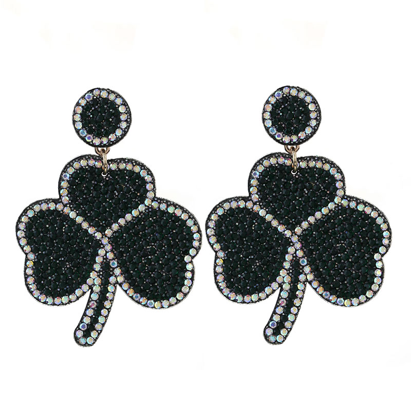 1 Pair Glam Shiny Shamrock Inlay Cloth Rhinestones Drop Earrings display picture 2