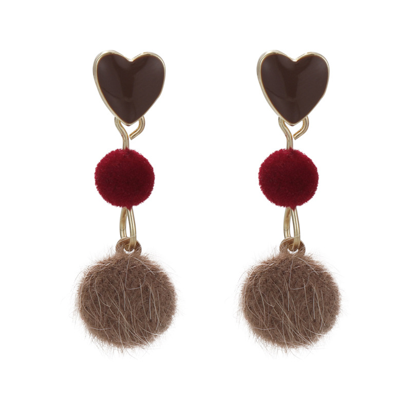 1 Pair Princess Sweet Round Heart Shape Enamel Plating Alloy Resin Hairball Gold Plated Drop Earrings display picture 10