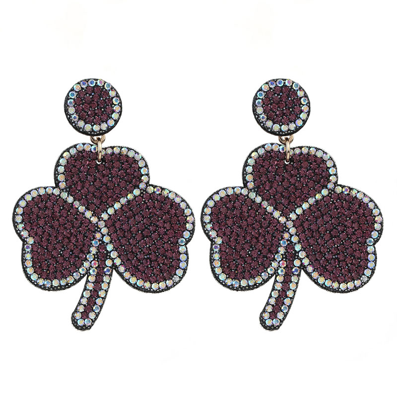 1 Pair Glam Shiny Shamrock Inlay Cloth Rhinestones Drop Earrings display picture 1