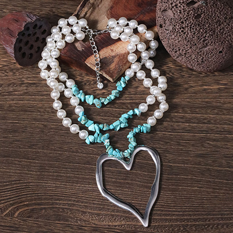 Elegant Exaggerated Heart Shape Artificial Pearl Alloy Turquoise Beaded Plating Women's Necklace display picture 15