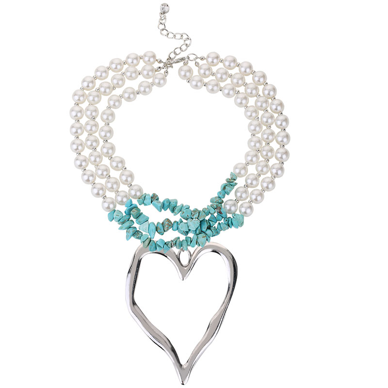 Elegant Exaggerated Heart Shape Artificial Pearl Alloy Turquoise Beaded Plating Women's Necklace display picture 1