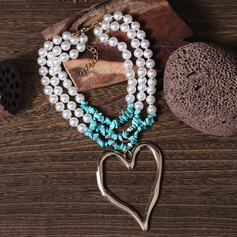 Elegant Exaggerated Heart Shape Artificial Pearl Alloy Turquoise Beaded Plating Women's Necklace display picture 26