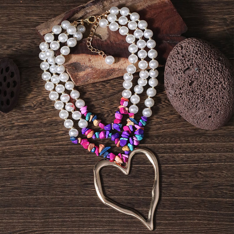 Elegant Exaggerated Heart Shape Artificial Pearl Alloy Turquoise Beaded Plating Women's Necklace display picture 27