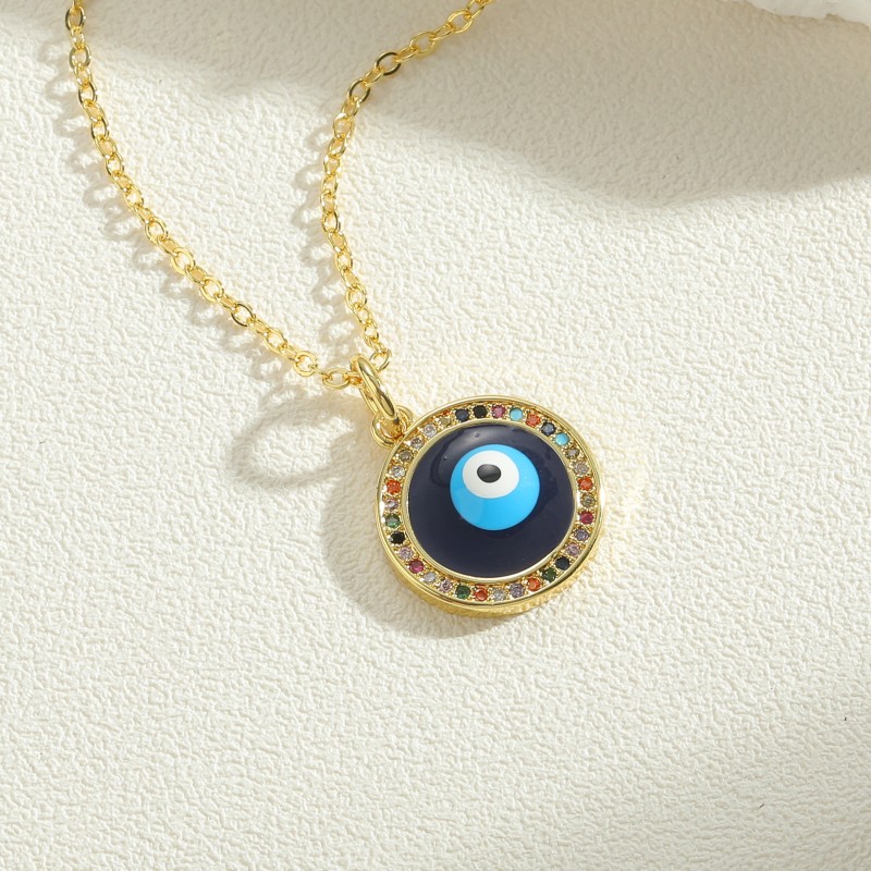 Vintage Style Simple Style Devil's Eye Hand Of Fatima Heart Shape Copper Enamel Plating Inlay Zircon 14k Gold Plated Pendant Necklace display picture 10