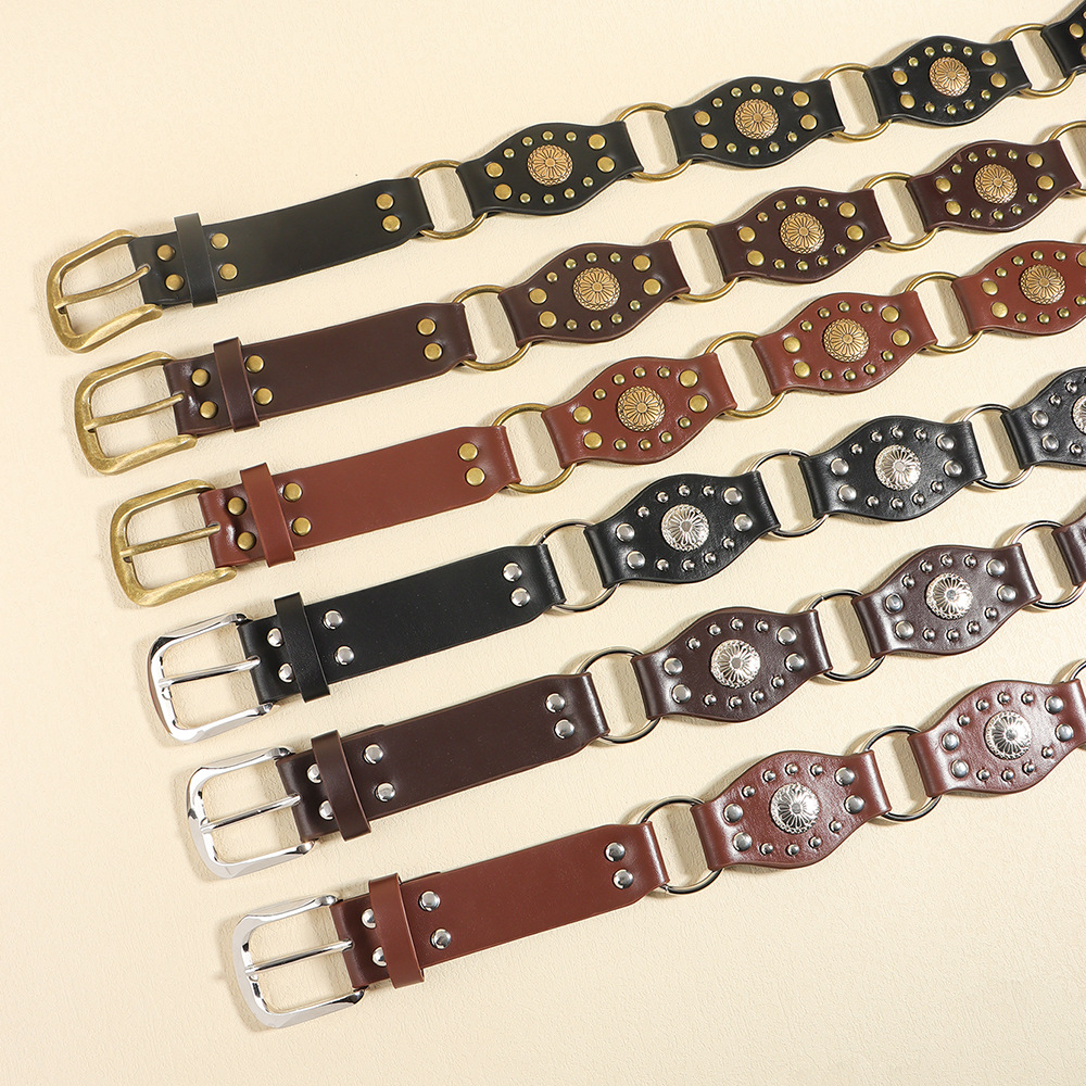 Retro Punk Geometric Pu Leather Alloy Plating Women's Leather Belts display picture 1