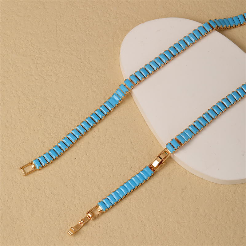 Style Simple Rectangle Le Cuivre Incruster Turquoise Collier display picture 1