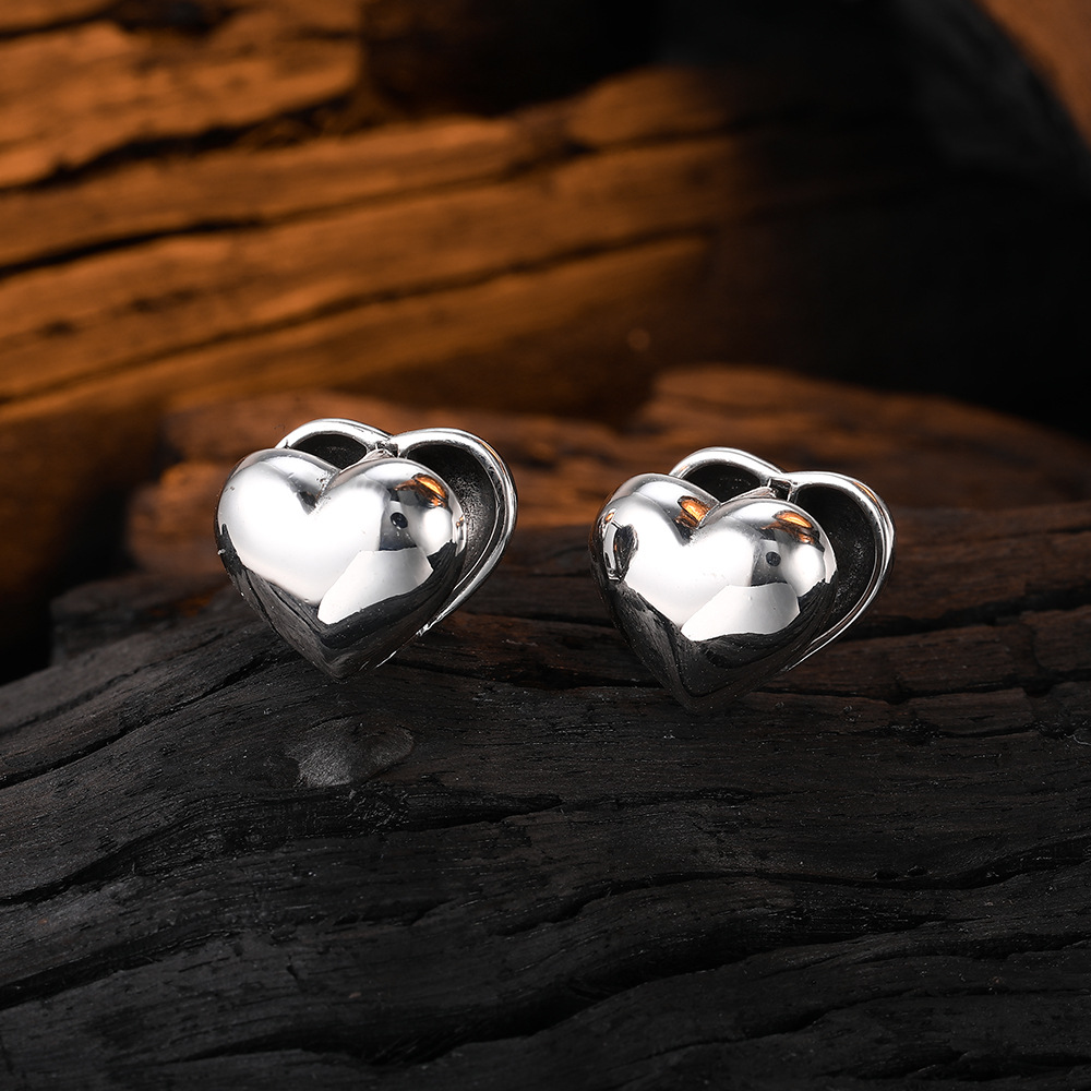 1 Pair Simple Style Heart Shape Plating Copper White Gold Plated Ear Studs display picture 4