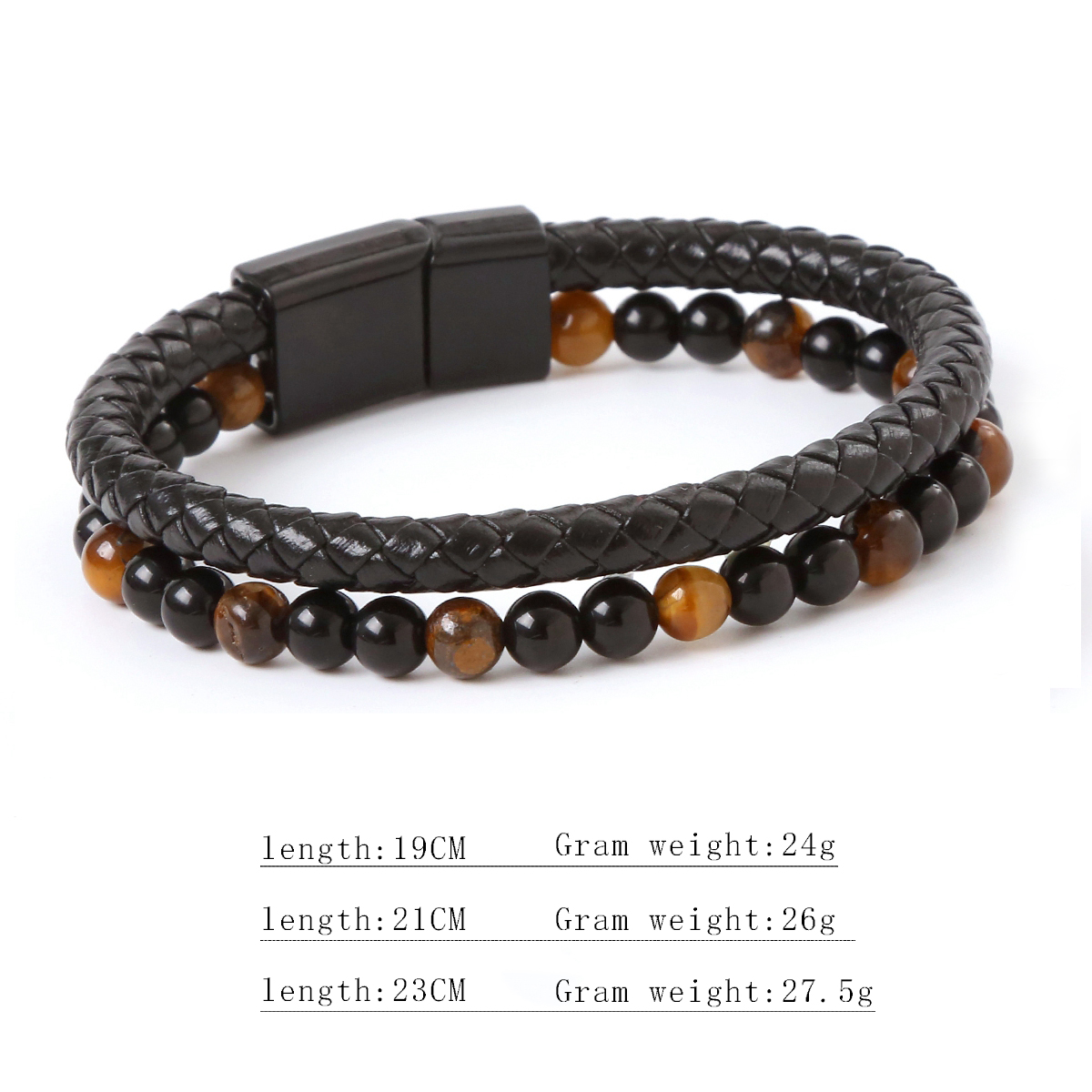 Hip-hop Retro Color Block Alloy Natural Stone Leather Knitting Woven Belt Men's Bangle display picture 4