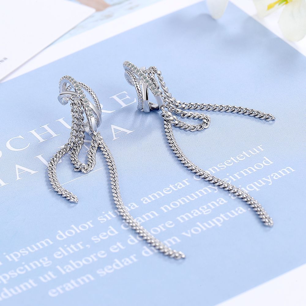 1 Pair Lady Tassel Plating Inlay Copper Zircon White Gold Plated Drop Earrings display picture 3