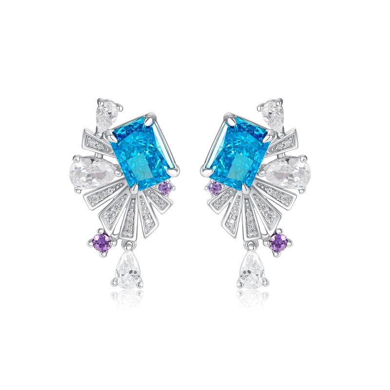 1 Par Elegante Cuadrado Embutido Plata Esterlina Diamante Alto En Carbono Pendientes display picture 5