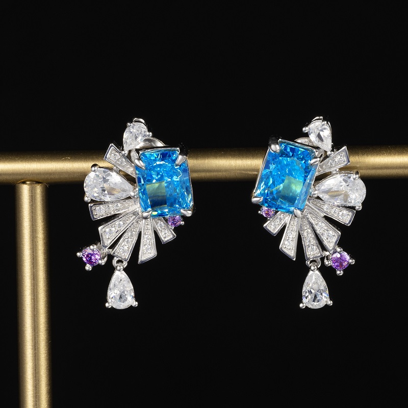 1 Par Elegante Cuadrado Embutido Plata Esterlina Diamante Alto En Carbono Pendientes display picture 3