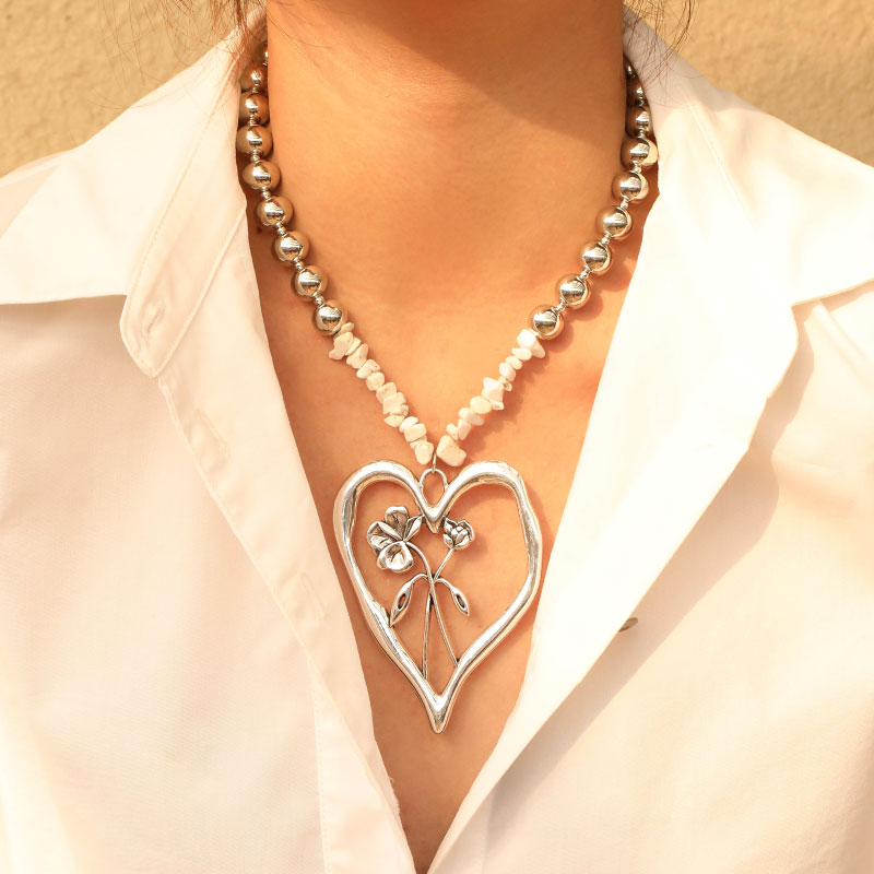 Commute Heart Shape Flower Alloy Howlite Knitting Women's Pendant Necklace display picture 14