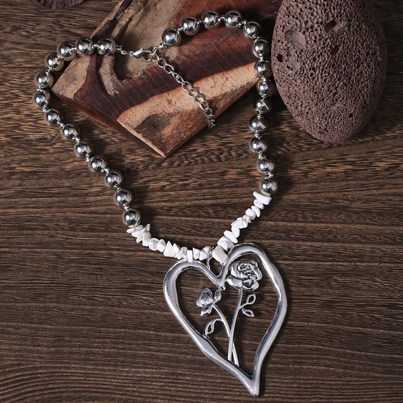 Commute Heart Shape Flower Alloy Howlite Knitting Women's Pendant Necklace display picture 15