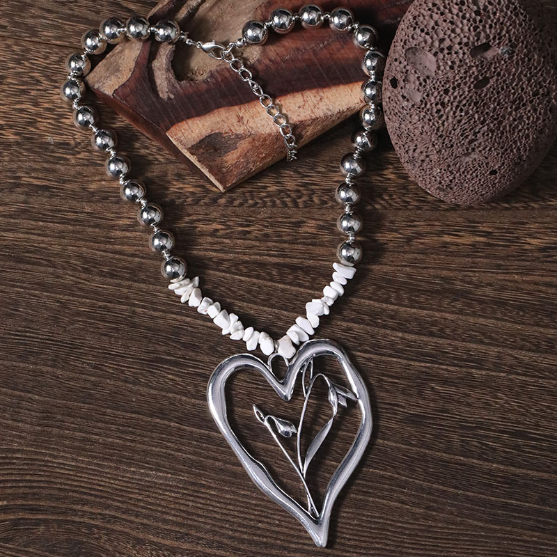 Commute Heart Shape Flower Alloy Howlite Knitting Women's Pendant Necklace display picture 16