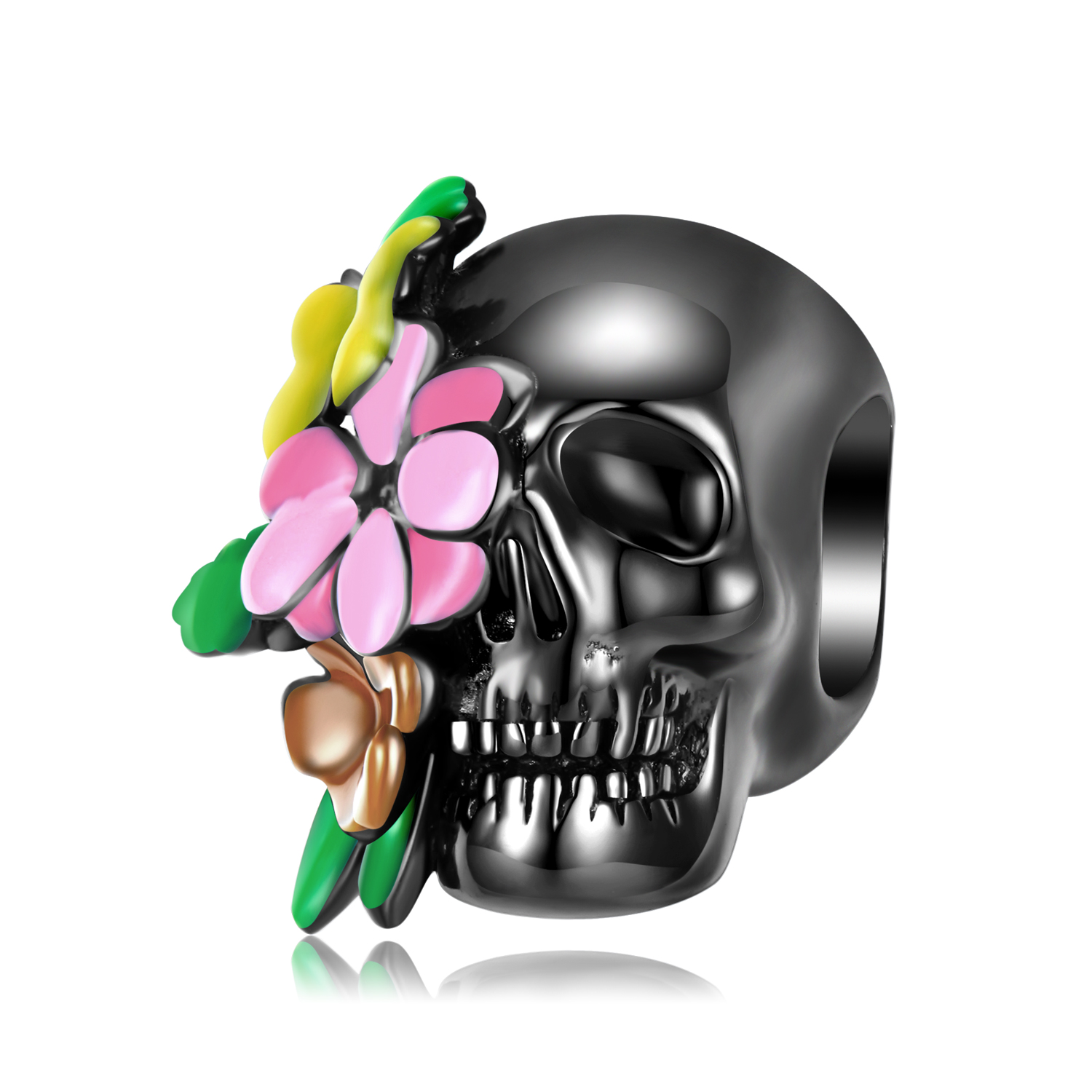 Retro Flower Skull Sterling Silver Epoxy Jewelry Accessories display picture 19