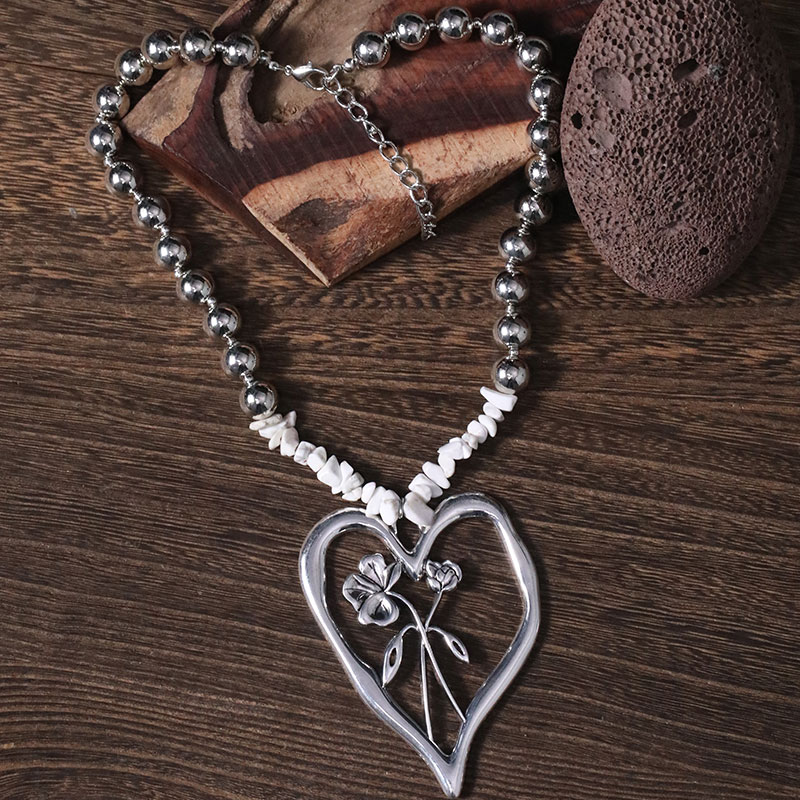 Commute Heart Shape Flower Alloy Howlite Knitting Women's Pendant Necklace display picture 17