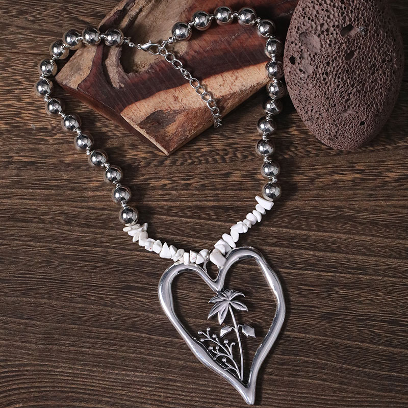 Commute Heart Shape Flower Alloy Howlite Knitting Women's Pendant Necklace display picture 23