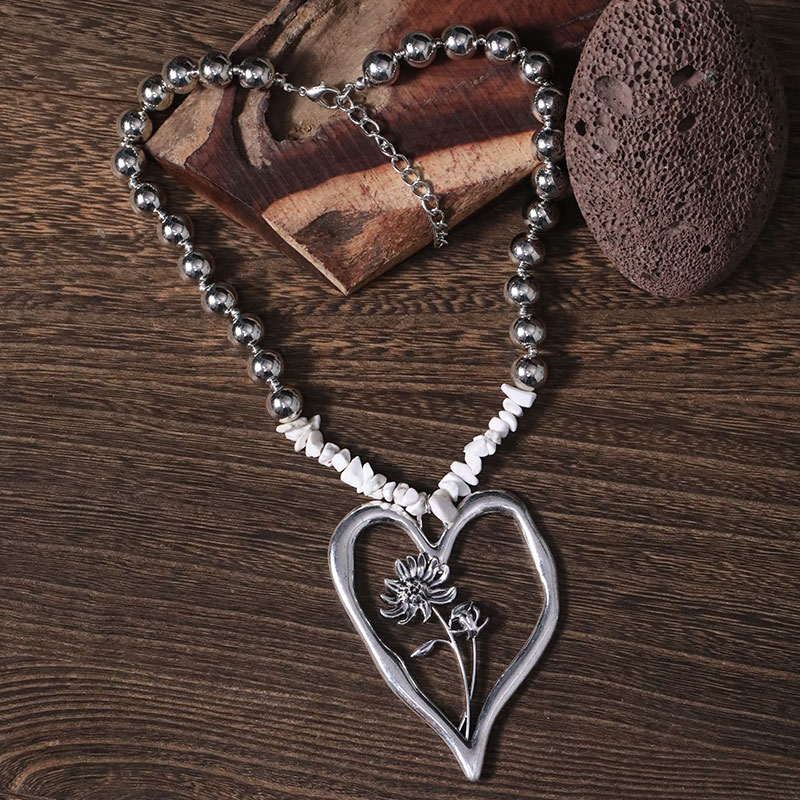 Commute Heart Shape Flower Alloy Howlite Knitting Women's Pendant Necklace display picture 21