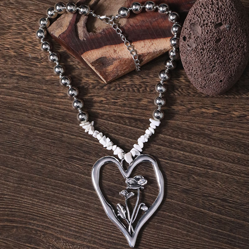 Commute Heart Shape Flower Alloy Howlite Knitting Women's Pendant Necklace display picture 22