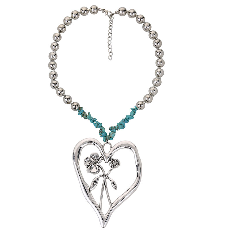 Commute Heart Shape Flower Alloy Turquoise Knitting Women's Necklace display picture 5