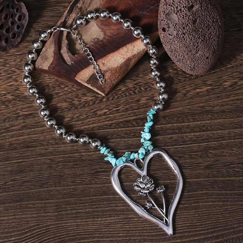Commute Heart Shape Flower Alloy Turquoise Knitting Women's Necklace display picture 16