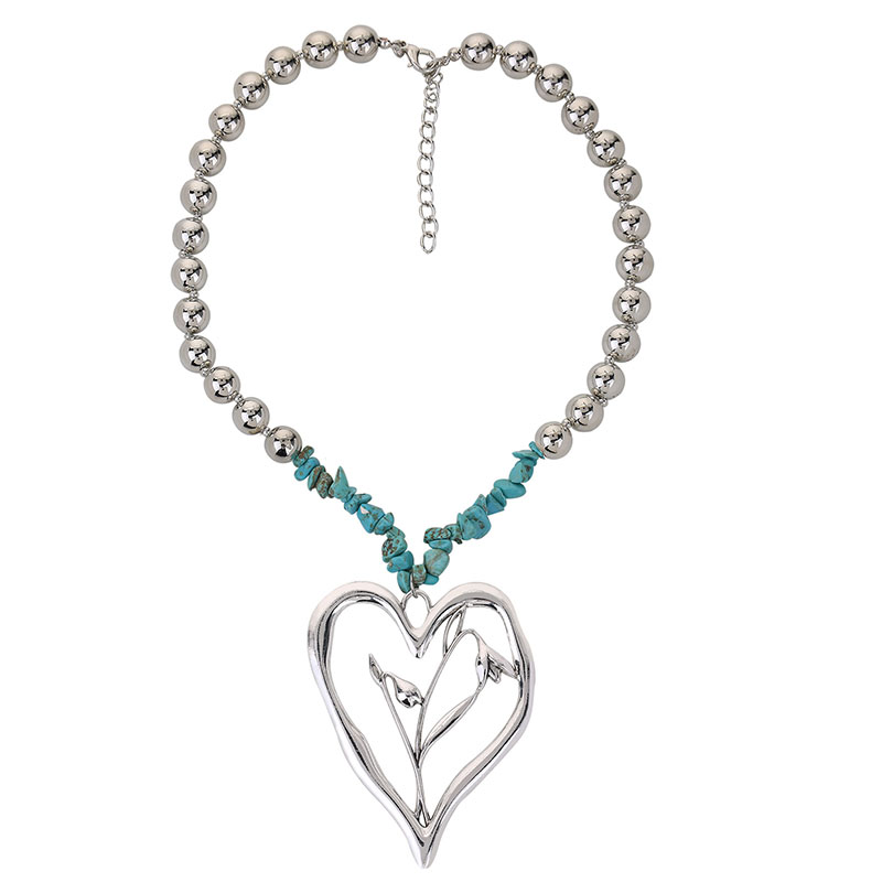 Commute Heart Shape Flower Alloy Turquoise Knitting Women's Necklace display picture 3