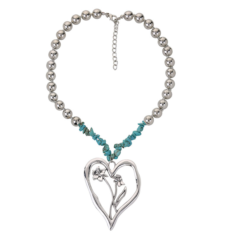 Commute Heart Shape Flower Alloy Turquoise Knitting Women's Necklace display picture 2