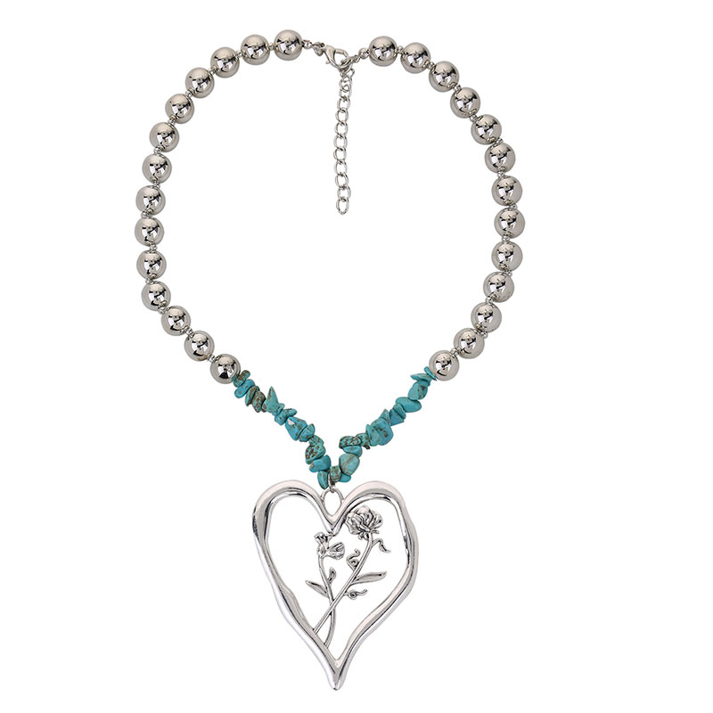 Commute Heart Shape Flower Alloy Turquoise Knitting Women's Necklace display picture 4