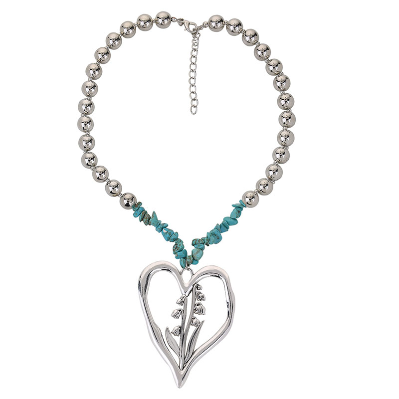 Commute Heart Shape Flower Alloy Turquoise Knitting Women's Necklace display picture 1