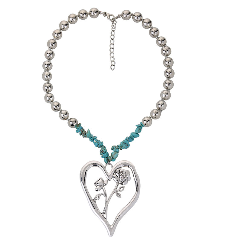 Commute Heart Shape Flower Alloy Turquoise Knitting Women's Necklace display picture 6