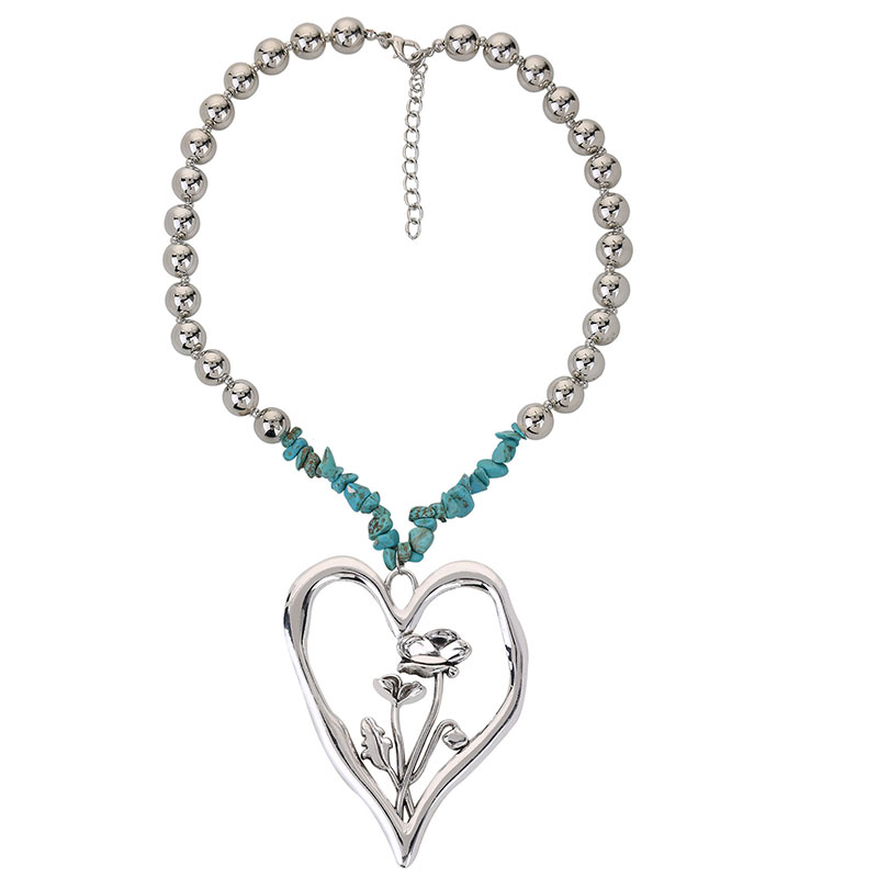Commute Heart Shape Flower Alloy Turquoise Knitting Women's Necklace display picture 9