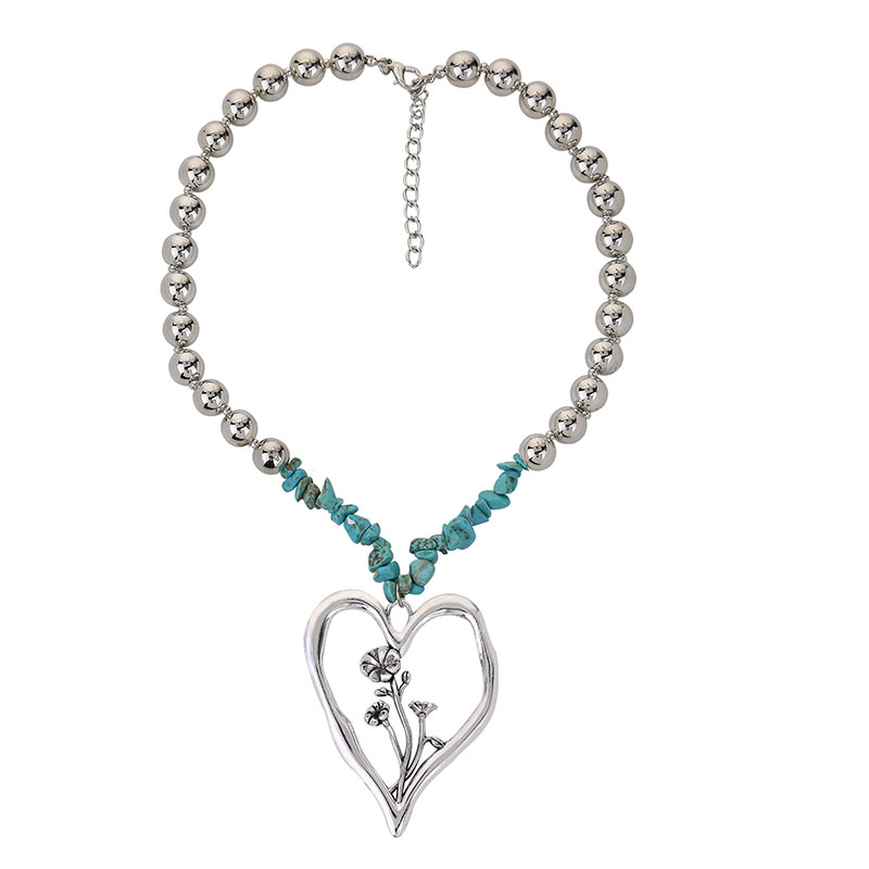 Commute Heart Shape Flower Alloy Turquoise Knitting Women's Necklace display picture 7