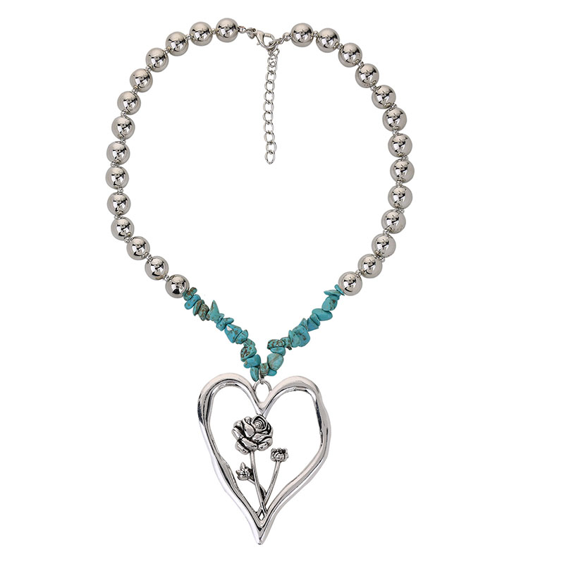 Commute Heart Shape Flower Alloy Turquoise Knitting Women's Necklace display picture 10