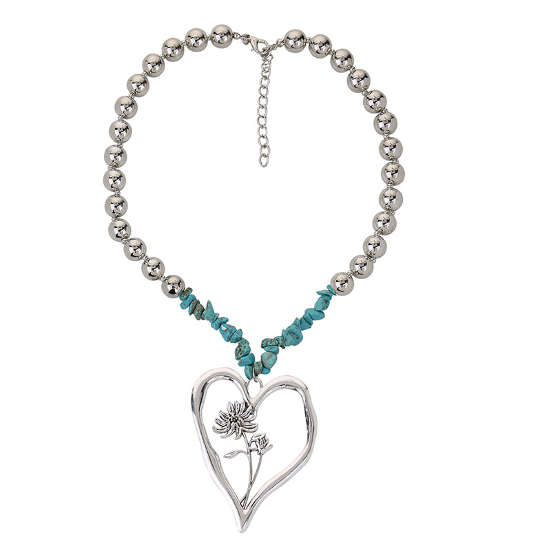 Commute Heart Shape Flower Alloy Turquoise Knitting Women's Necklace display picture 11