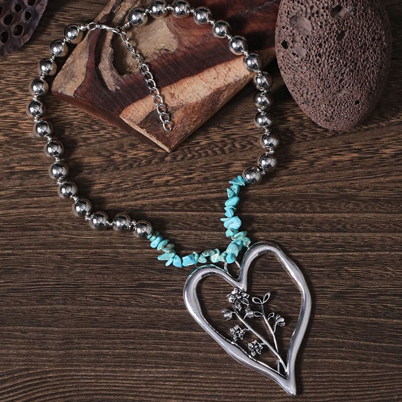 Commute Heart Shape Flower Alloy Turquoise Knitting Women's Necklace display picture 22